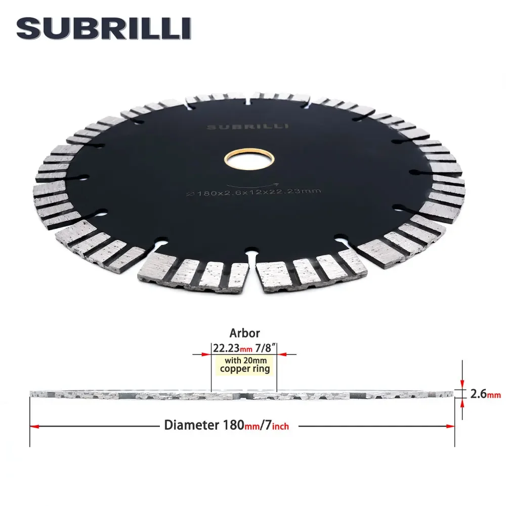 SUBRILLI 7" 180mm Diamond Cutting Disc Hot Pressed Segment Diamond Saw Blade For Granite Marble Concrete Ceramic