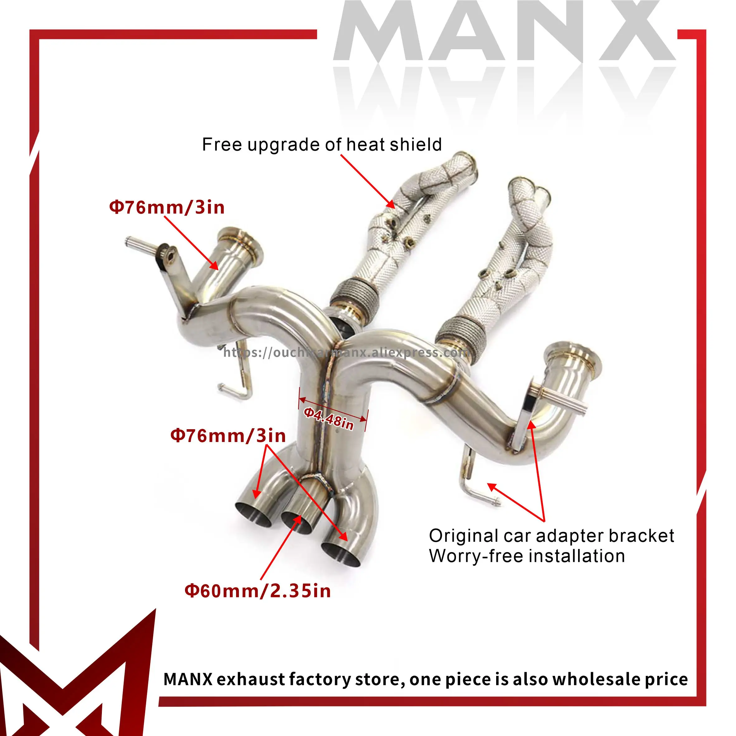 

MANX Car Exhaust system for Lamborghini Aventador LP740 Stainless steels Downpipe and Catback exhaust pipe Without valve