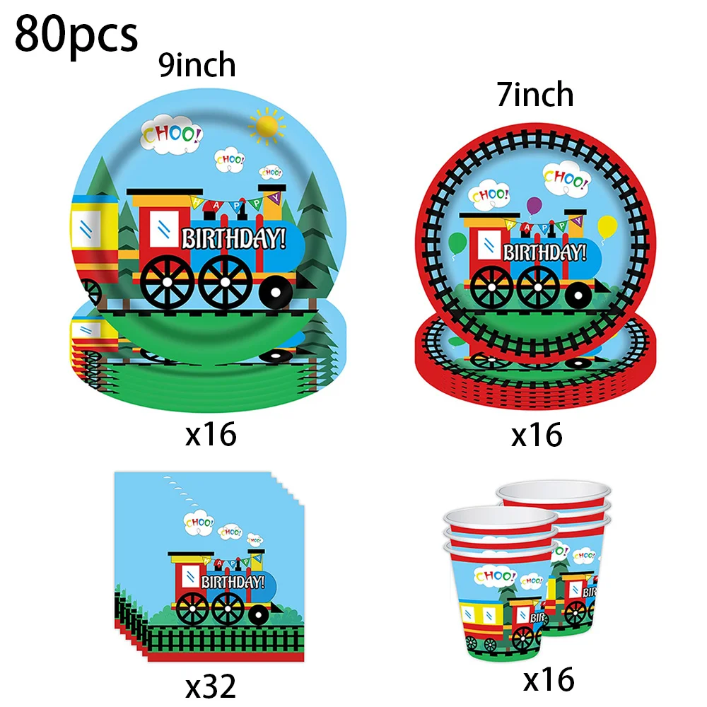 80pcs Train Party Plates Napkins Transportation Disposable Paper Train Birthday With Dinner Plates Dessert Plates Party Supplies
