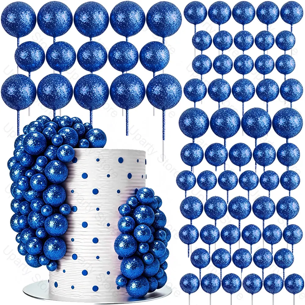 100pcs 15 Colors Confetti Balls Cake Toppers 2/2.5/3/4cm Glitter Balls Picks Cupcake Toppers for Birthday Wedding Cake Decor