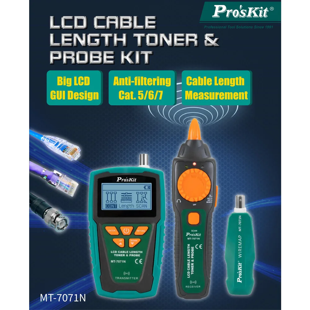 Pro'sKit MT-7071N-C LCD Network Cable Length Tester Check Line Device Detector Wire Fault Locator USB Wire Detector Tracker Tool