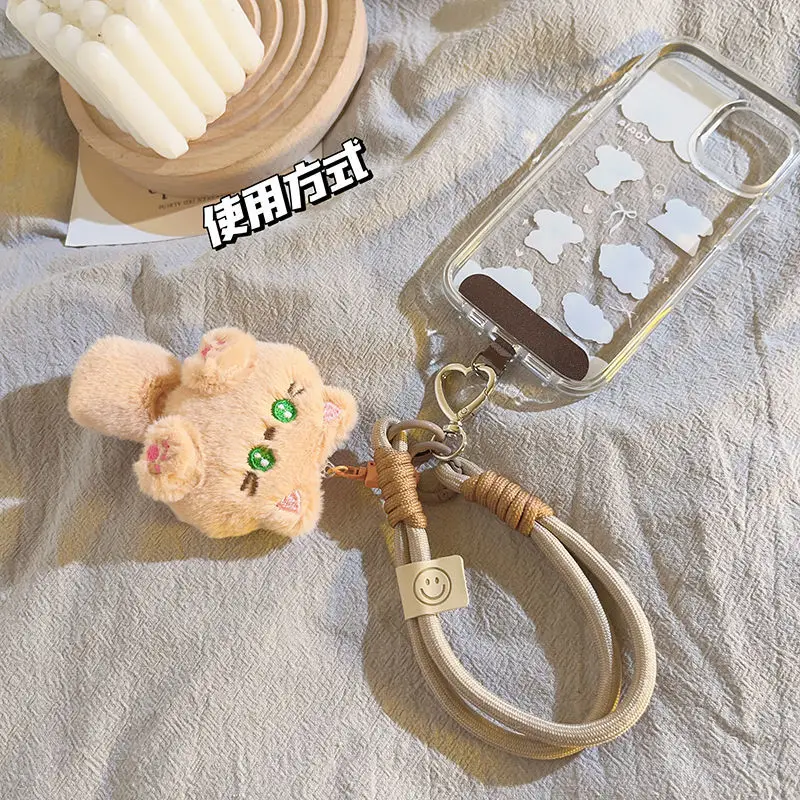 مضحك الكرتون البرتقال القطيفة ذيل القط سلسلة الهاتف المحمول الكرتون قلادة مضفر حزام الحبل اليد حبل الحبل الكورية