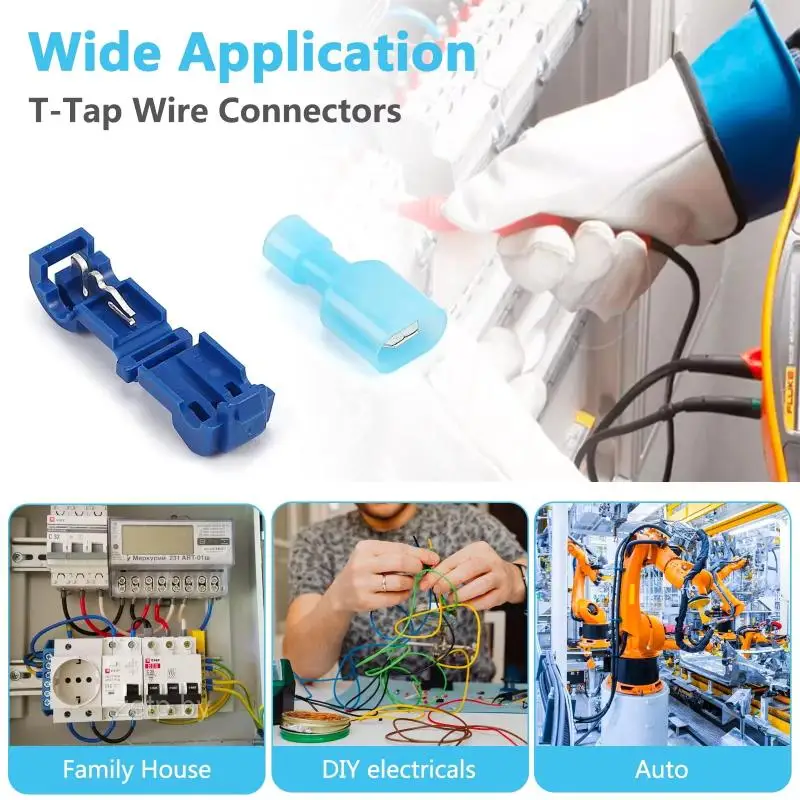 T Tap Connectors Self Stripping Nylon Insulated Male Quick Disconnect Easy to Use for Truck Wiring Audio System Upgrade