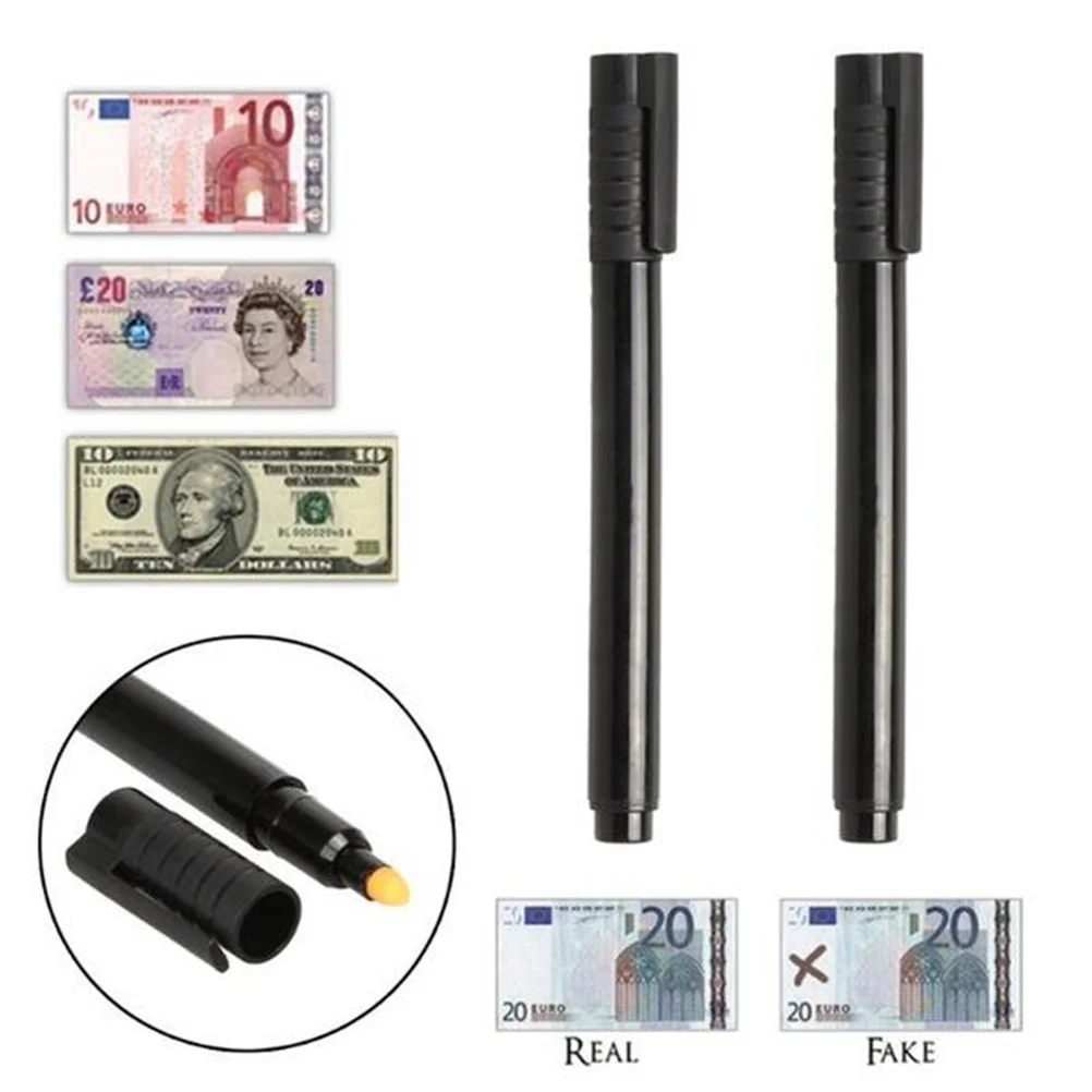 Stylo de contrefaçon avec voyant noir, testeur de billets de banque, vérificateur de monnaie, 2 pièces