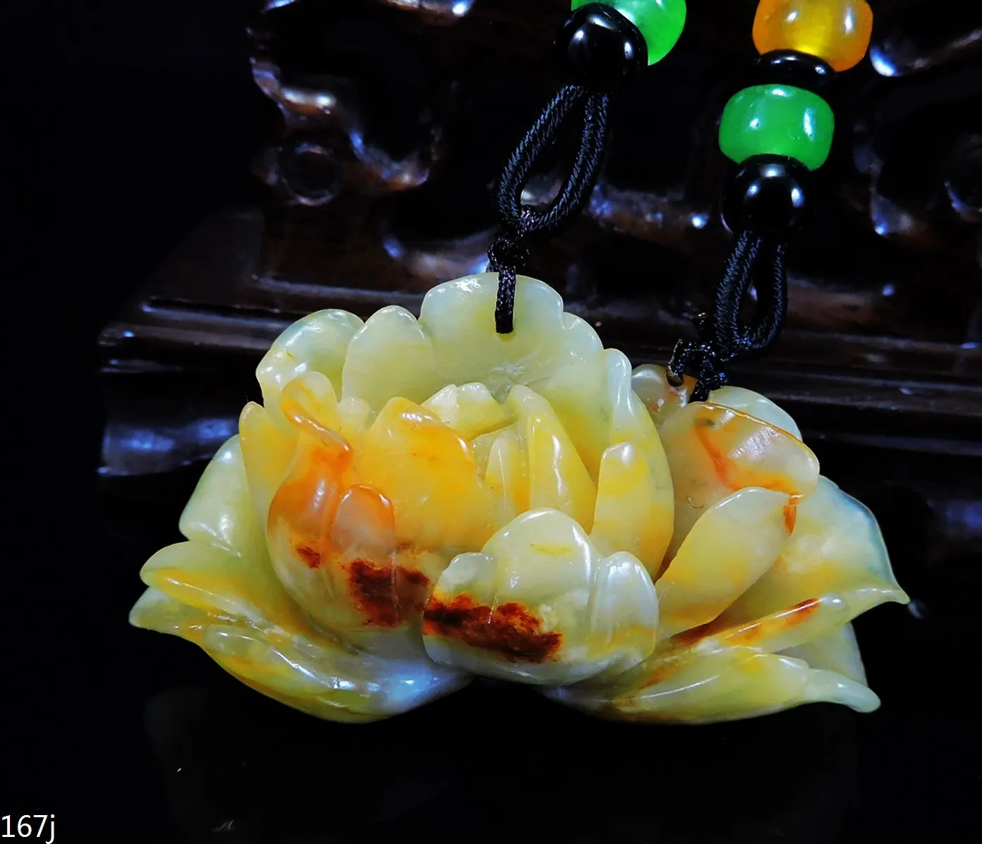 Jade Jewelry Natural Jade Pendant Necklace Hand-Carved peony flower Jadeite Necklace Pendant Gift No Treatment 167j