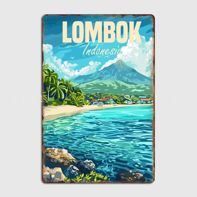 Póster de puntos escénicos de viaje de Lombok Island Indonesia, letrero de Metal personalizado Retro, decoración de pared de estaño para cocina y habitación, decoración del hogar