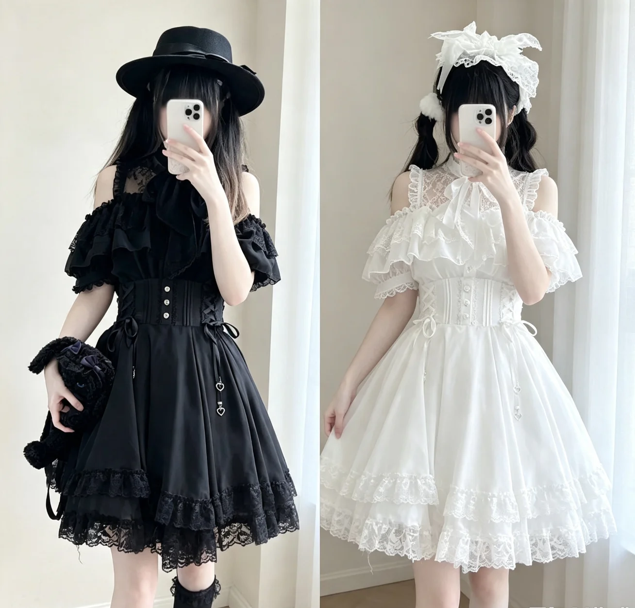 Japanese New Spring Summer Lolita Set Off Shoulder Perspective Lace Short Sleeve Shirt Top High Waist Elegant Black A-line Skirt
