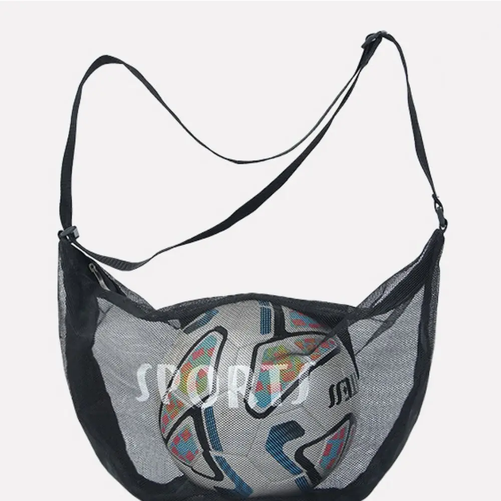 Adjustable Basketball Mesh Bag Mesh Fabric Single Shoulder Crossbody Ball Bag Lightweight Zipper Pocket Soccer Storage Case