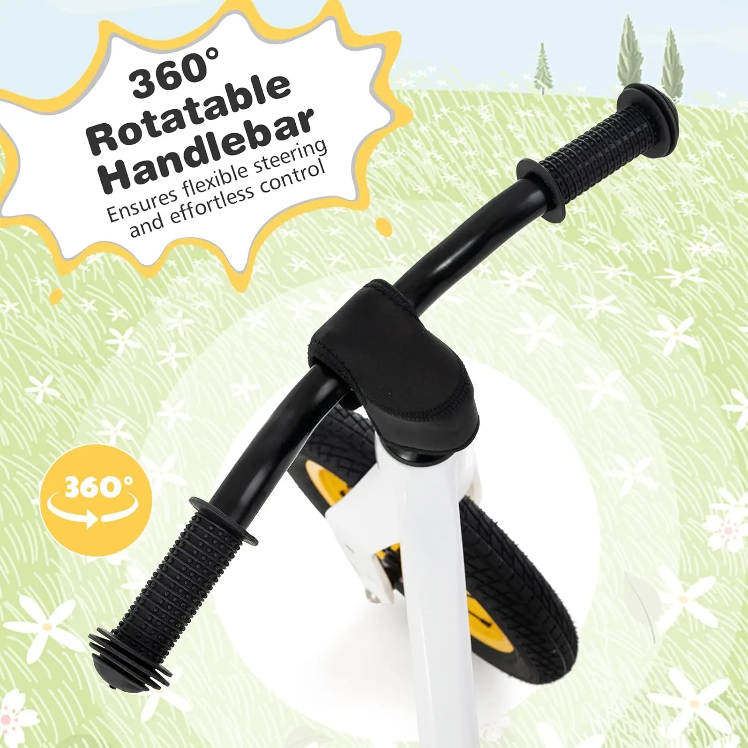 12-Inch Balance Bike, Magnesium Alloy Frame Toddler Bike w/Adjustable Seat, 360° Rotatable Handlebar & Pneumatic Rubber Tires, N