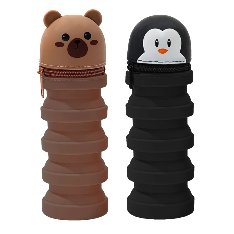 2 ชิ้นการ์ตูนปากกา Telescoping ปากกากระเป๋าซิปซิลิโคนปากกากระเป๋าดินสอกรณี Standing up ผู้ถือปากกาสำหรับนักเรียน