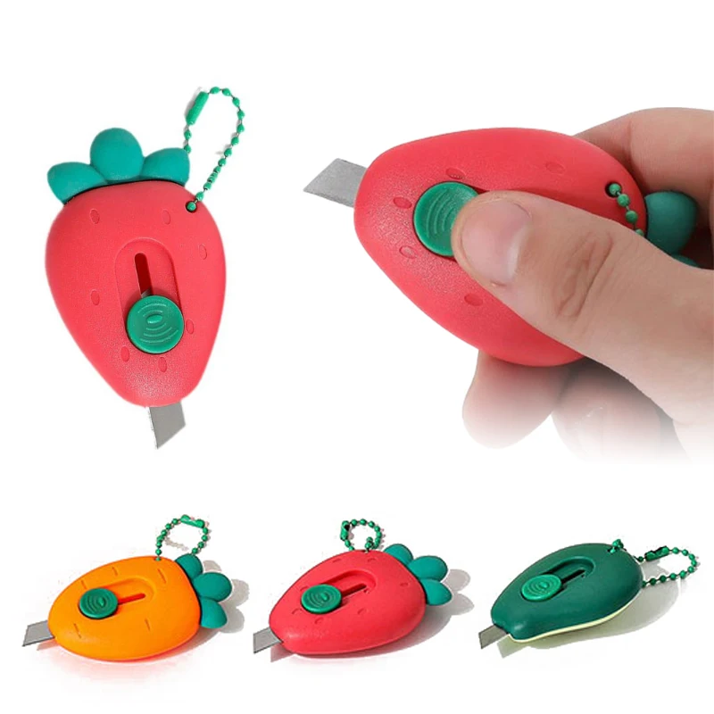 

3Pcs Cute Portable Mini Avocado Strawberry Fruit Art Utility Knife Package Express Box Knife Paper Cutter Craft Wrapping Tools