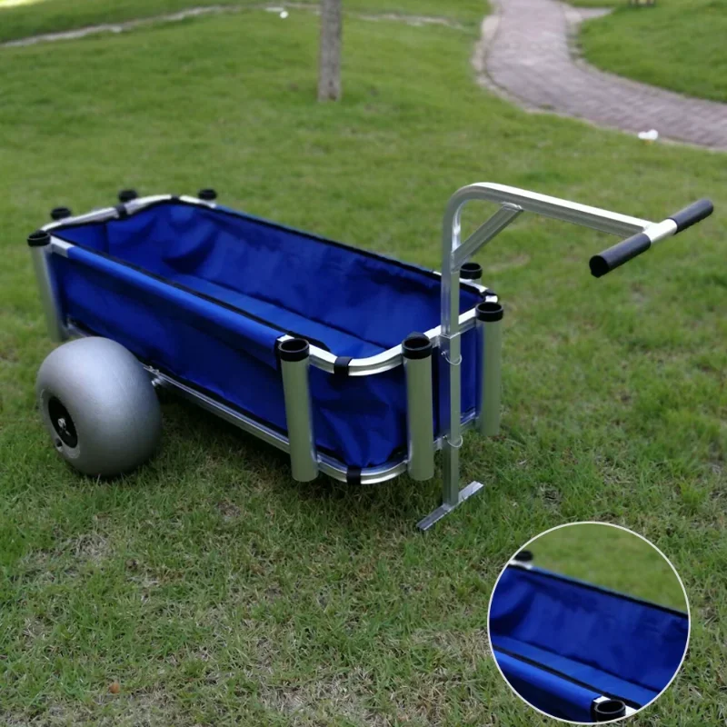 Collapsible Rolling Beach Cart With Two Balloon Wheel Light Weight Aluminum Deluxe Easy to use Beach Cart