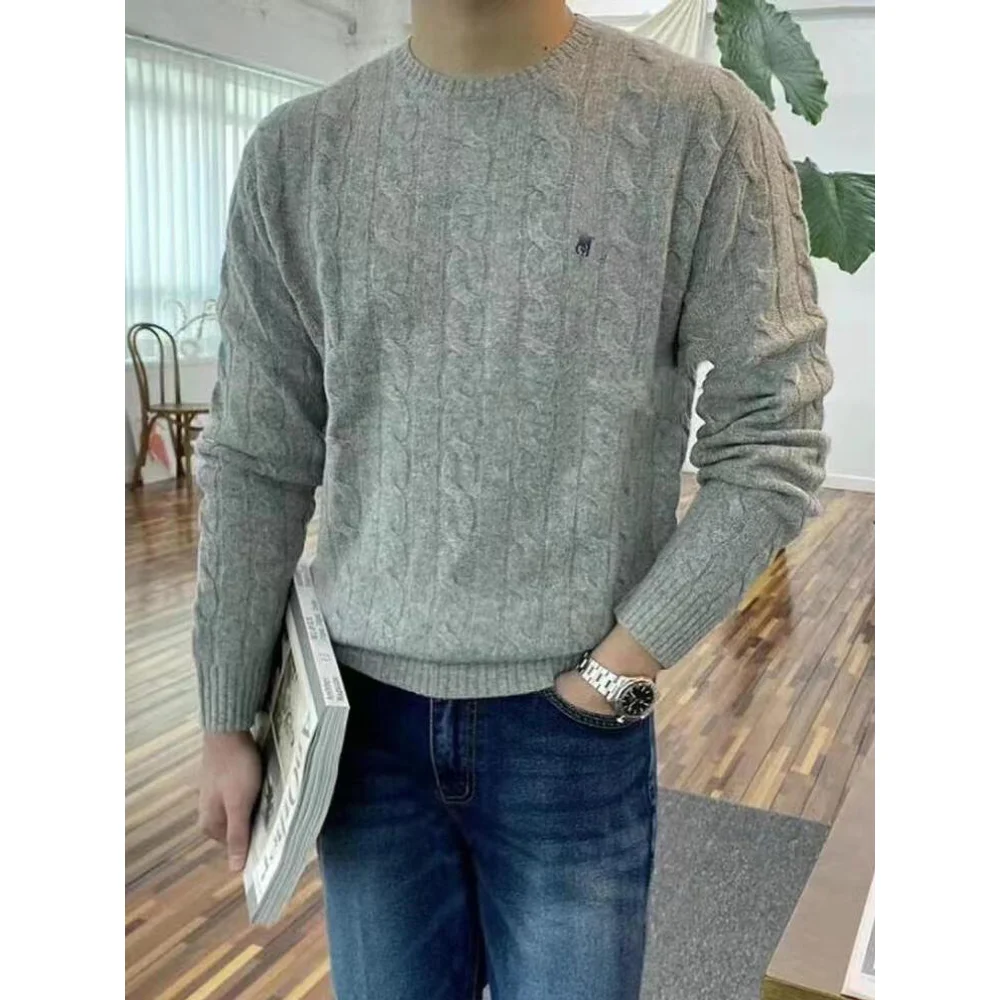 

2025 SS High-end Men's Crew Neck Cable Knit Sweater Cashmere Blend Casual Business Versatile Soft Warm Spring/summer Essential