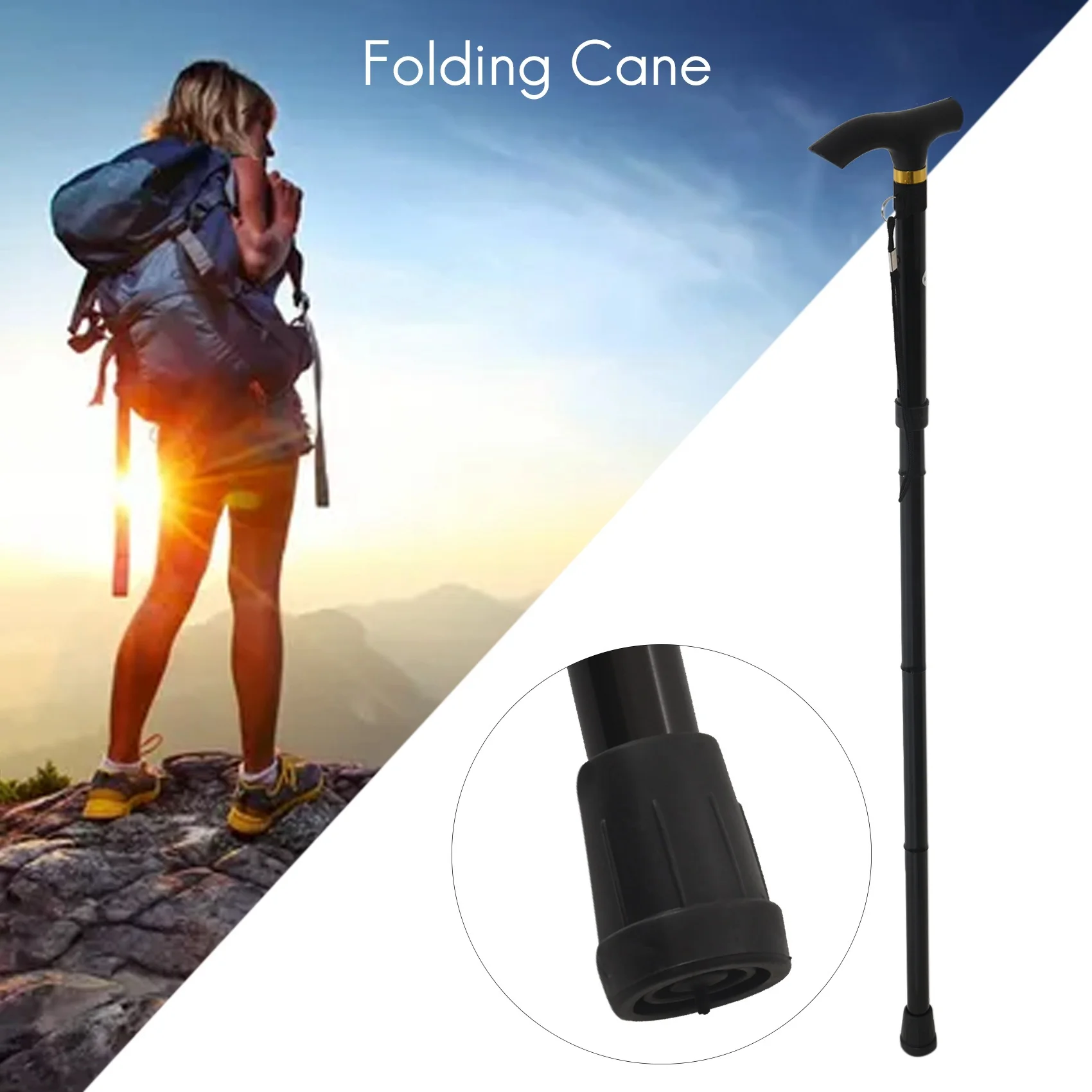 Folding Cane Adjustable Collapsible with Ligh Walking Stick Perfect Daily Living Aid for Limited Mobility