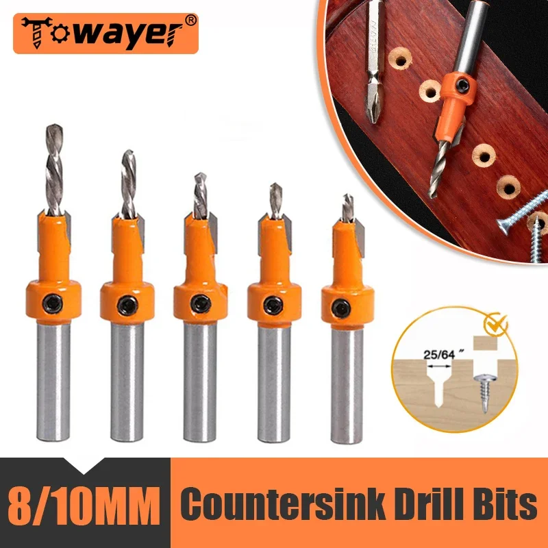 

8/10mm Shank HSS Woodworking Step Drill Countersink Router Bit Set Screw Extractor Remon Demolition for Wood Milling Cutter