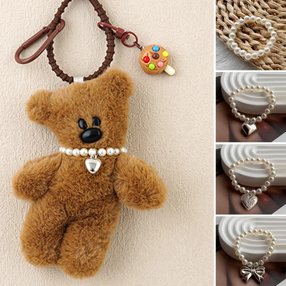 17cm Labubu Macaron Sitting Party Ornament DIY Cute Cartoon Plush Pendant Pearl Necklace Chain Alloy Accessory Labubu Outfit