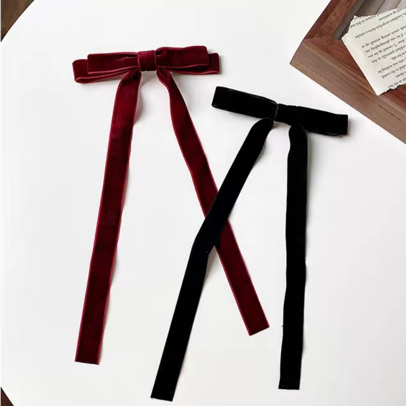 

2pc Good Quality Advanced Classic Velvet Long Bow Hair Clip for Girls Women's Spring Hairpin Romantic Korean Hair Accessory