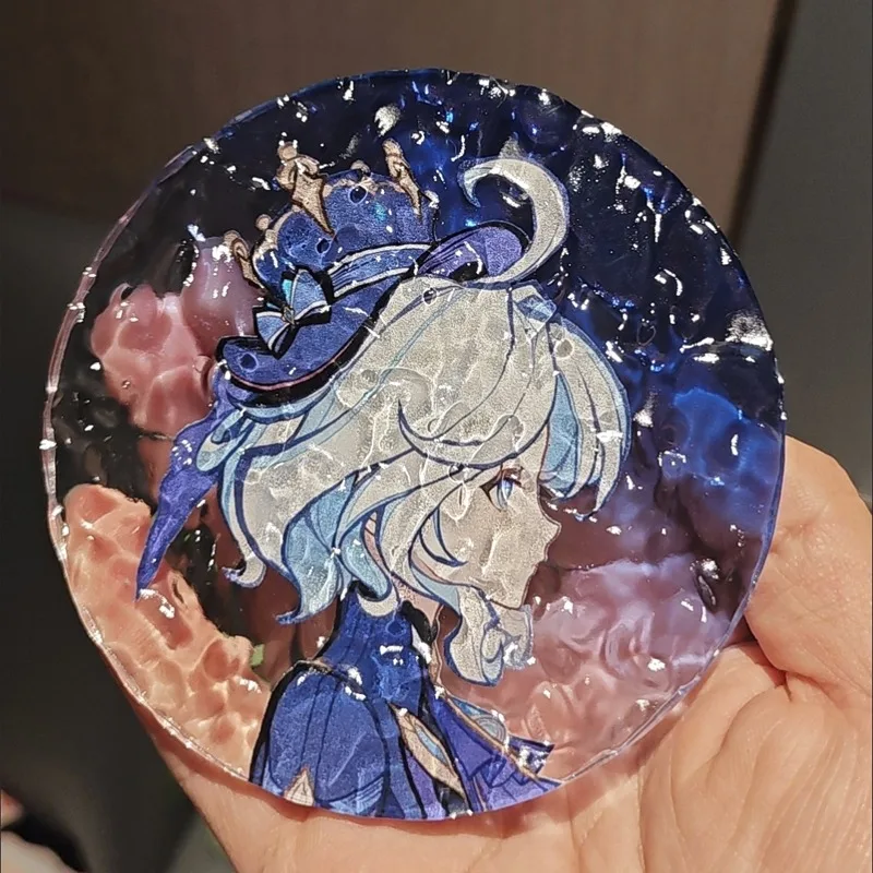 موجة نمط جولة الاكريليك كأس الحصير الجدول الوسادة للمنزل مكتب المطبخ Furina دي فونتين Focalors هيدرو أرشون إله العدالة