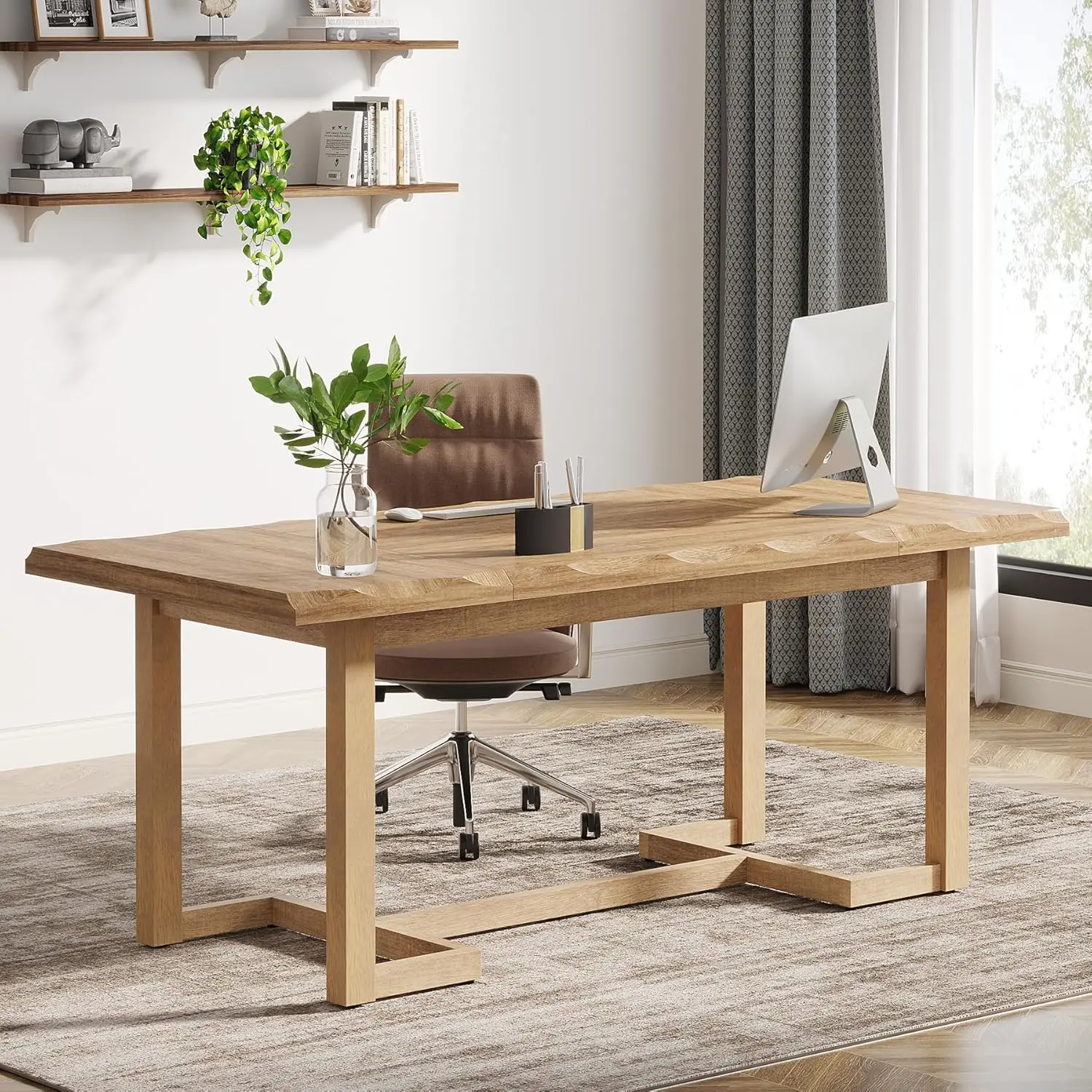 

Tribesigns 63 Inches Computer Desk, Rectangular Writing Table with Solid Wood Legs and Thickened Desktop for Work Study, Modern