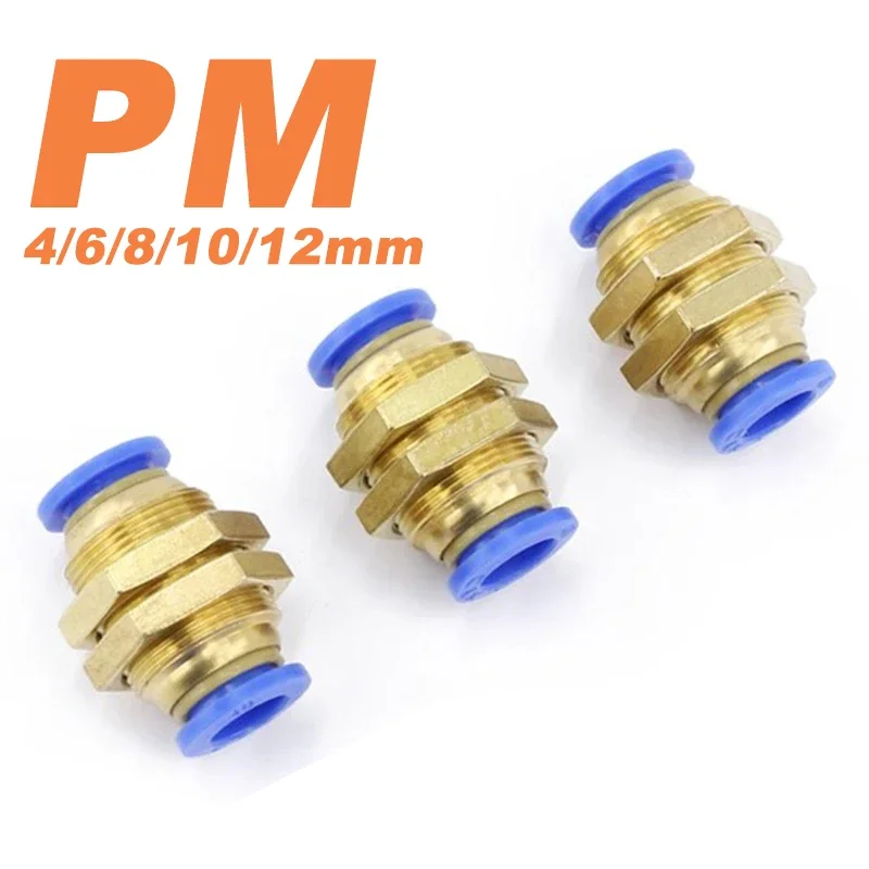 5PCS 4mm 6mm 8mm 10mm 12mm OD Tube PM Straight Pneumatic Air Fittings bulkhead union Push To Connect Quick Release Connector