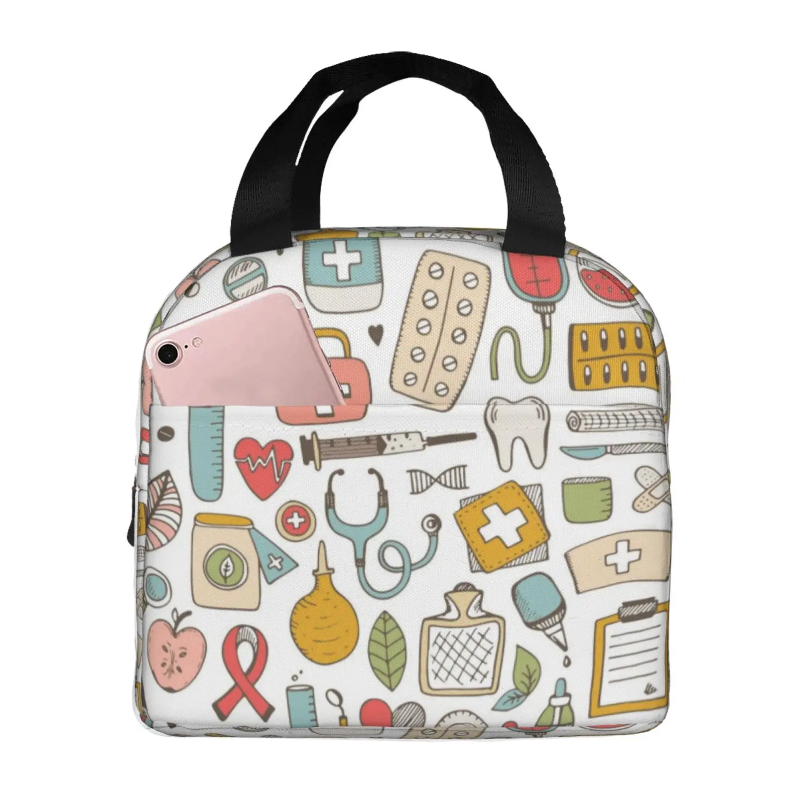 Doctors Nursing Nurse Insulated Lunch Bags Women Nurse Print Food Case Cooler Warm Bento Box for Kids Cute Lunch Box for School