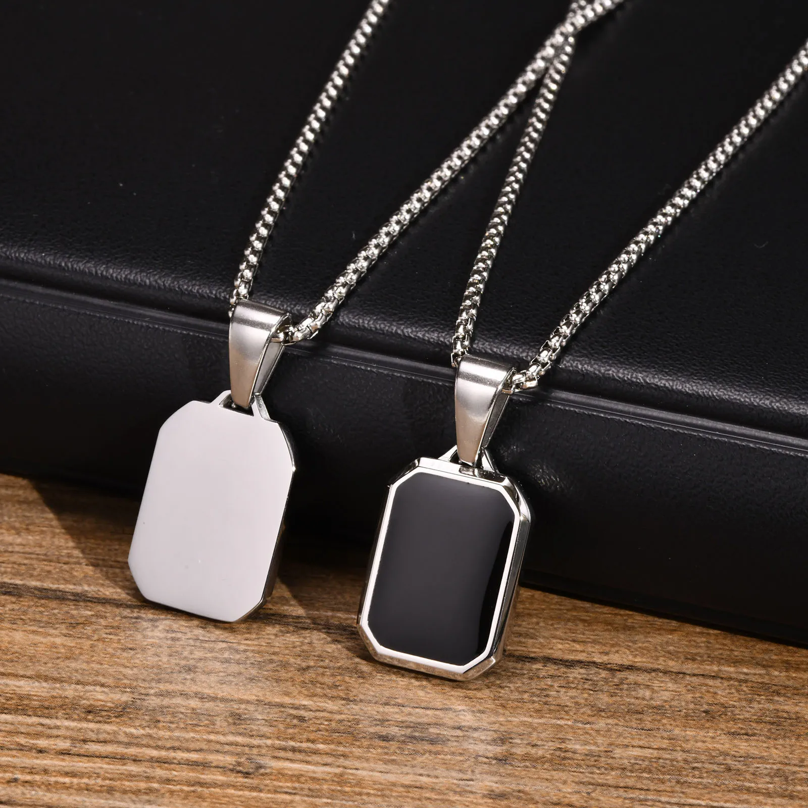 Edelstahl Schmuck Rechteck Anhänger Geometrische Kette Halsketten Für Frauen Männer Papa Mama Freundin Valentinstag Geschenk – Detail 9