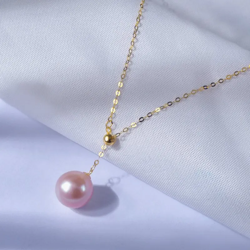 

Ожерелье из желтого золота 18 карат, кулон, ювелирные изделия au750, натуральный пресноводный фиолетовый розовый жемчуг, подарок на свадьбу для женщин d667