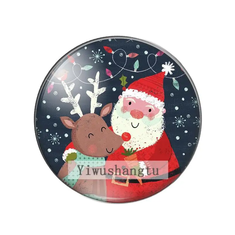 Cartoon Santa Claus snowman deer painting 10mm/12mm/20mm/25mm Round photo glass cabochon demo flat back Making findings