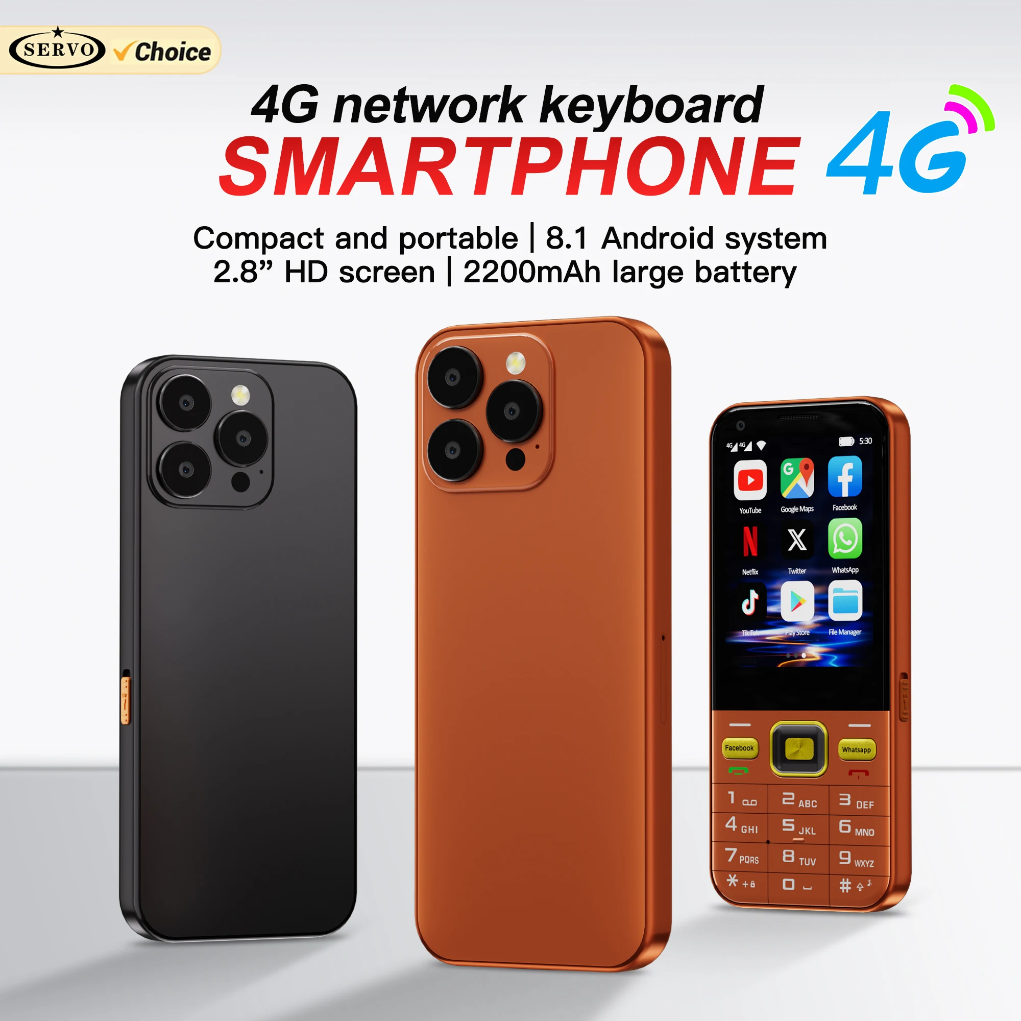 SERVO F6 Ultra Touch Screen Smartphone 4G LTE Android OS 2GB+16GB WiFi Flashlight Dual SIM Standby T9 Button Smart Mobile Phones