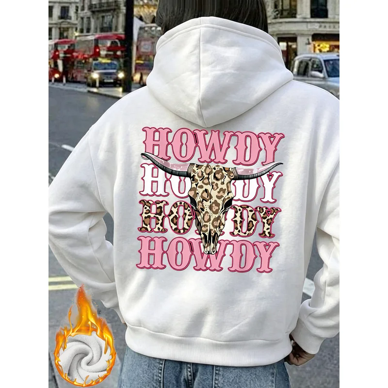 Women's casual hoodie, featuring a multi-layered leopard print with a Christmas slogan design, a fashionable hooded sweatshirt.