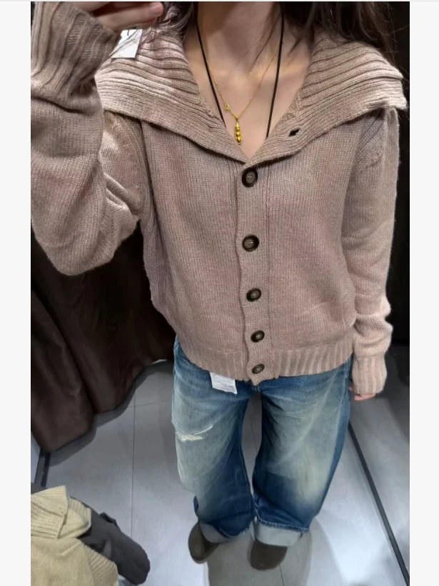 

Ladies Knitted Open Cardigan Coat Retro Sle Loose Fit Regular Sve Long Sve Pure Color Button Closure Polyester Fiber