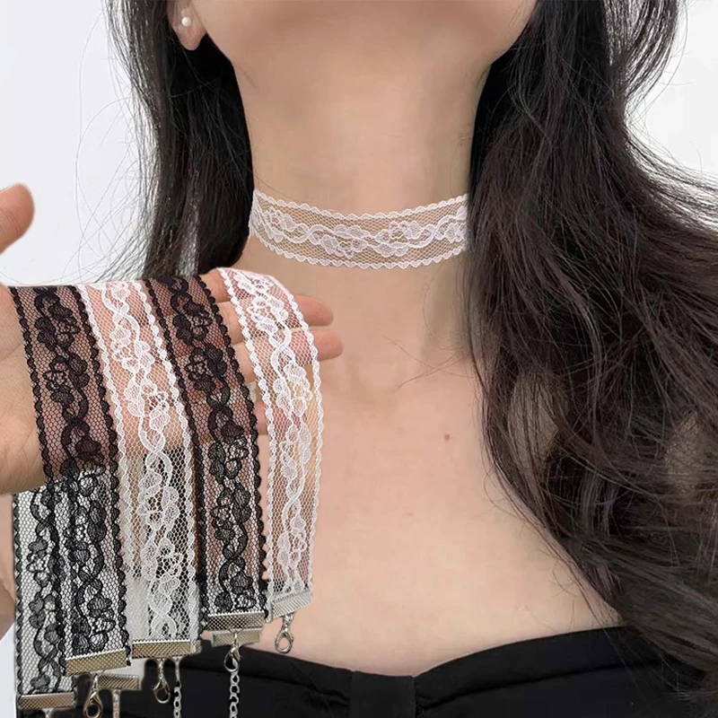 1/2Pcs Sexy Lace Rose Choker for Women Punk Gothic Black Hollow Colar Flower Statement Necklace Collares Girls Neck Accessories