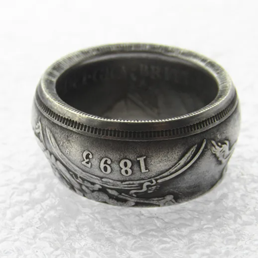 

Handmade Ring Coin By 'Date'Great Britain 1893 silver crown Queen Victoria veiled head copper-nickel Coin Ring In Sizes 8-16