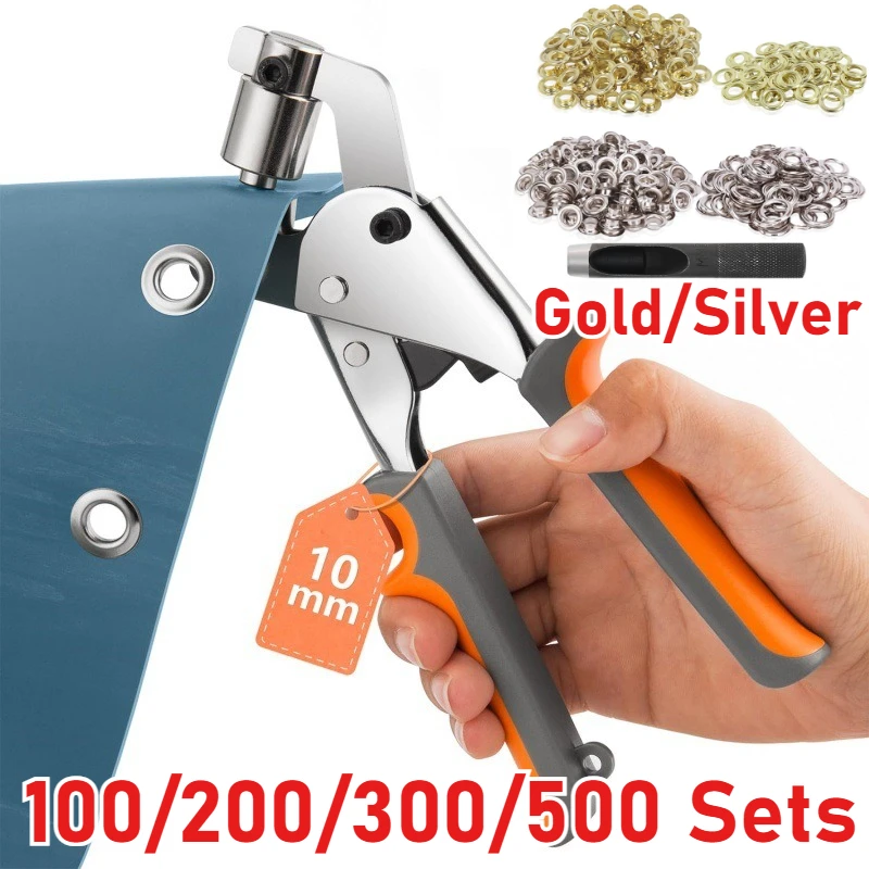 

Набор инструментов для люверсов с 100/200/300/500 наборами 3/8-дюймовых 10 мм, ручной пресс, плоскогубцы с люверсами, набор для брезента, ткани, баннера, холста