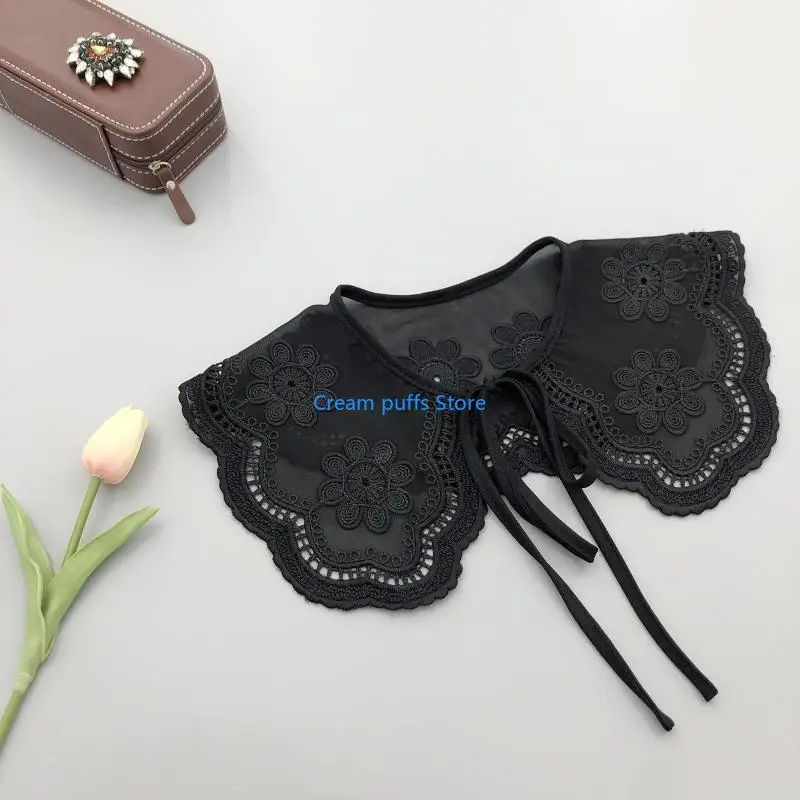 50LE Embroidered Fake Collar Shirt Fake Collars for Girls Students Detachable False Collar on Blouse Sweater Top 42cm/16.5in