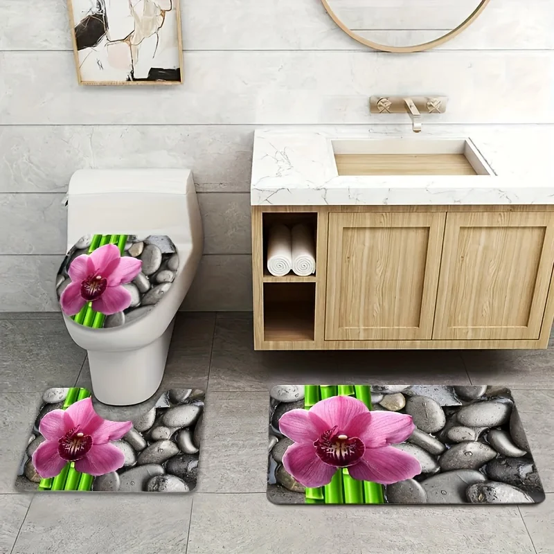 3pcs Luxury Bathroom Rug Set - Ultra-Soft Flannel Mats for Shower, Bathtub & Toilet - Non-Slip, Machine Washable - Perfect for B