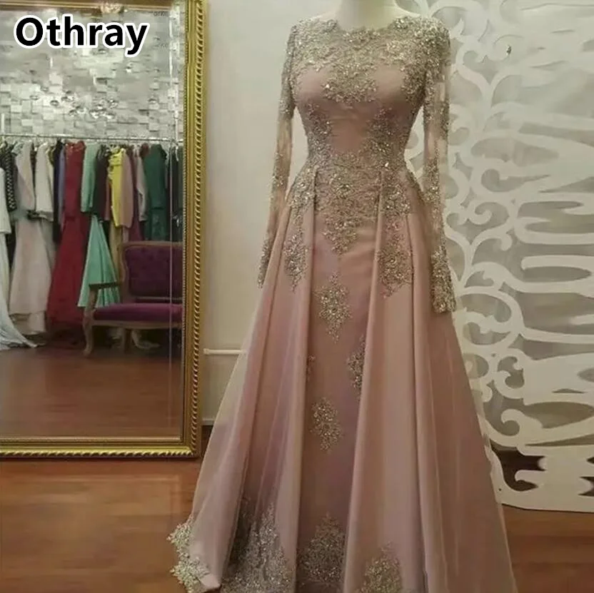 Otrray-precioso vestido De noche con Apliques De encaje dorado para mujer, Vestidos árabes De Dubái para fiesta De graduación y boda