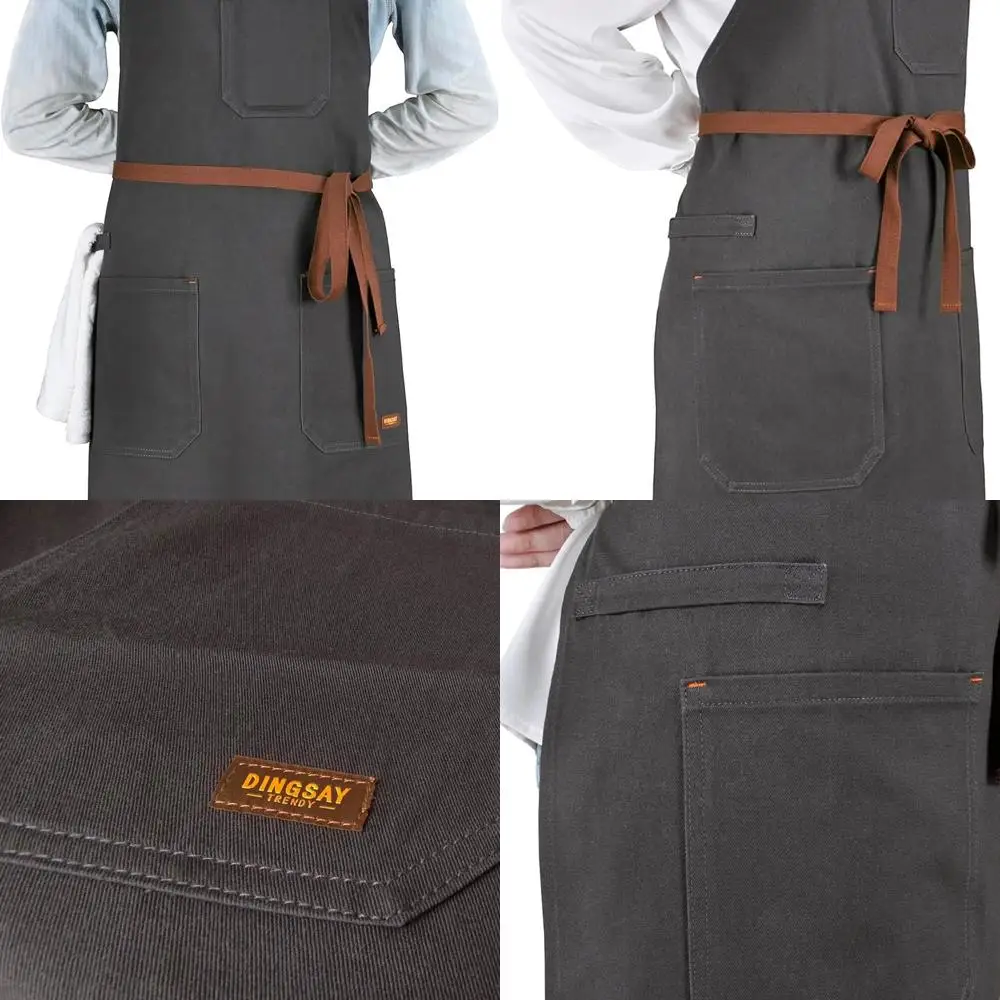 

Фартук шеф-повара унисекс с карманами, регулируемым шейным ремнем и петлей для полотенец для приготовления пищи, гриля и барбекю темно-серого цвета