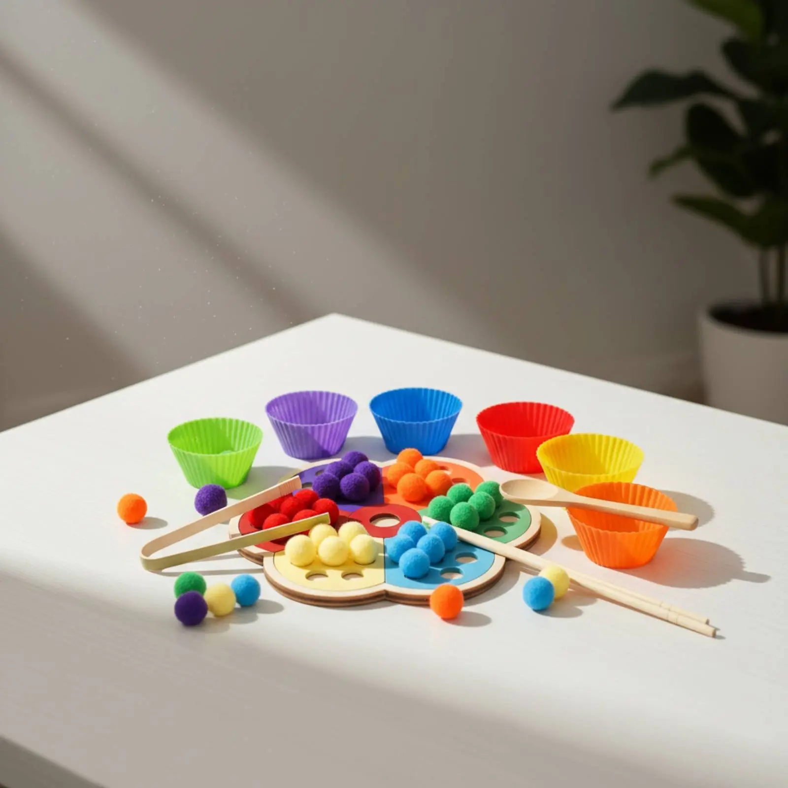 

Flower Color Sorting Toy Hand-Vision Coordination Color Matching Toy Clamp Bead Activity Early Learning Rainbow Bead Sorting Set
