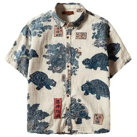 Hawaiian Summer 3D Cat Printed Men's Linen Shirt Casual Short Sleeve Shirt Loose, Vintage, Funny Men's Costume