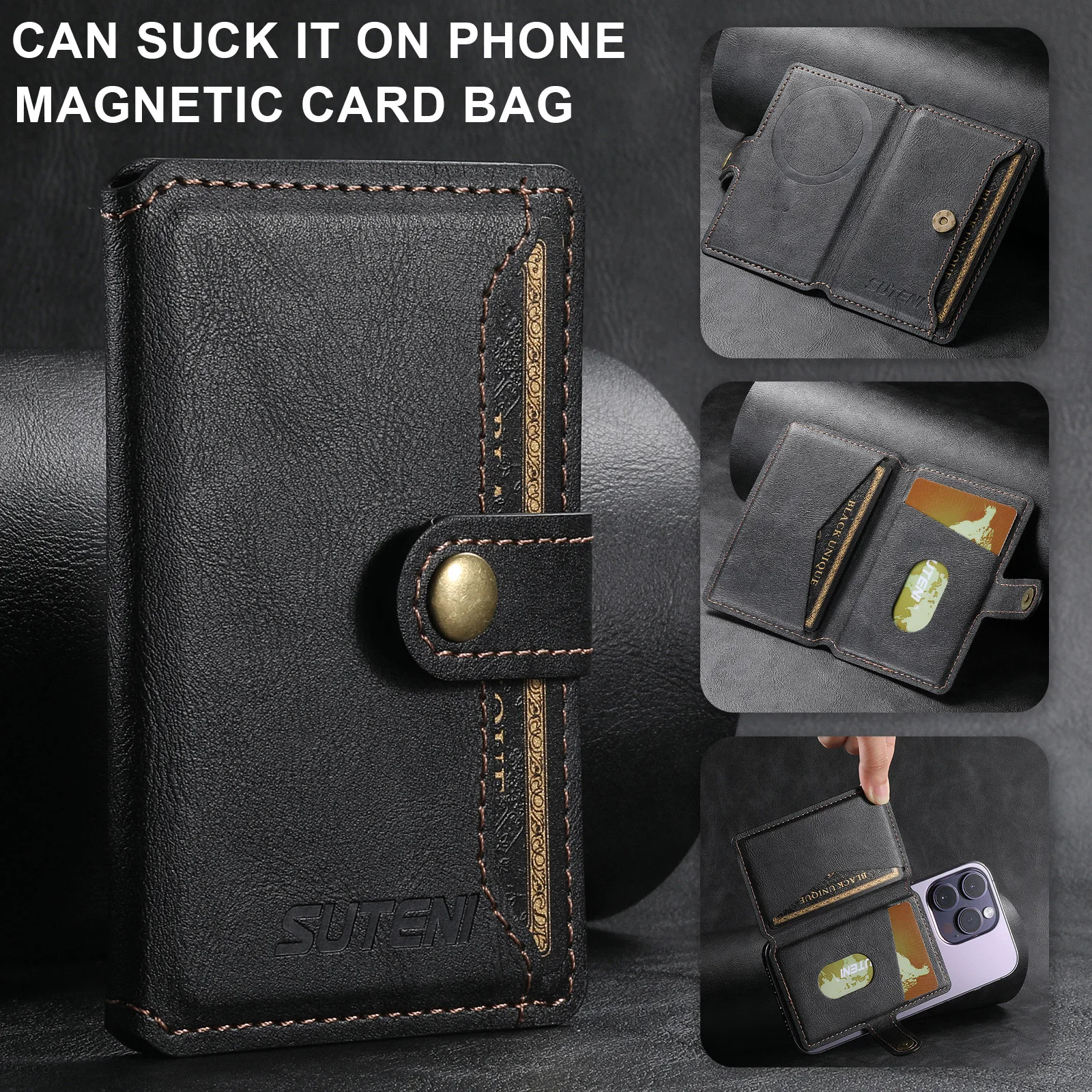 SUTENI Magnetic phone case Card holder Wallet Luxury PU leather black/brown/blue/purple