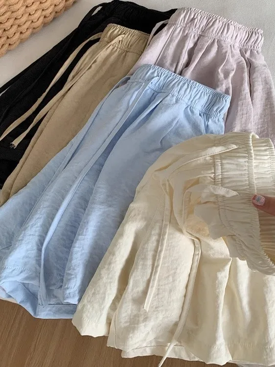 

plus Size 300 Pou High Cool Texture A-Line Wide Leg orts ex Summer Loose Breathable Casual Five-Quarter Pants