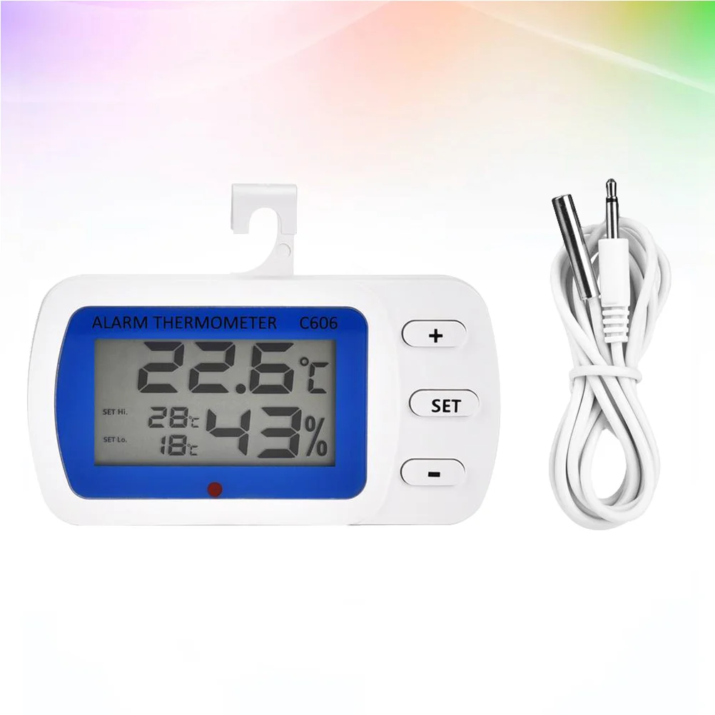 

1Pcs Digital C606 Indoor Outdoor Thermometer White Blue High Low Temperature Alarm Refrigerator Freezer Temperature Display