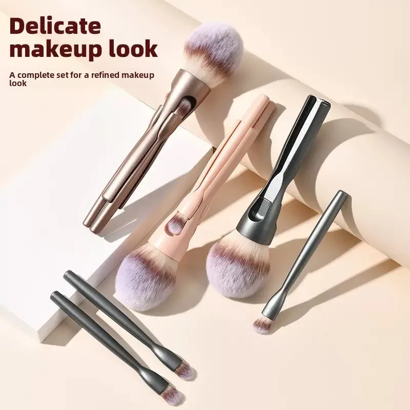 4-in-1 Magnetic Makeup Brush Set PortableTravel Powder Blush Foundation Concealer Brush Kit with  Handle Soft Synthetic Bristles