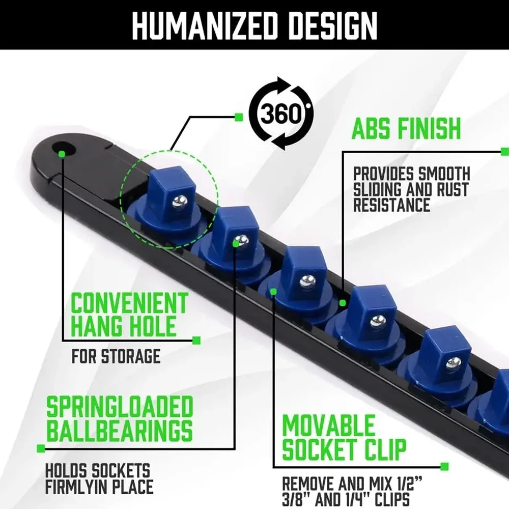 Storage Mountable Sliding Stand Sleeve Rail Rack Tool,ABS Socket Wrenchs Holder Adjustable Finisher 1/4 3/8 1/2