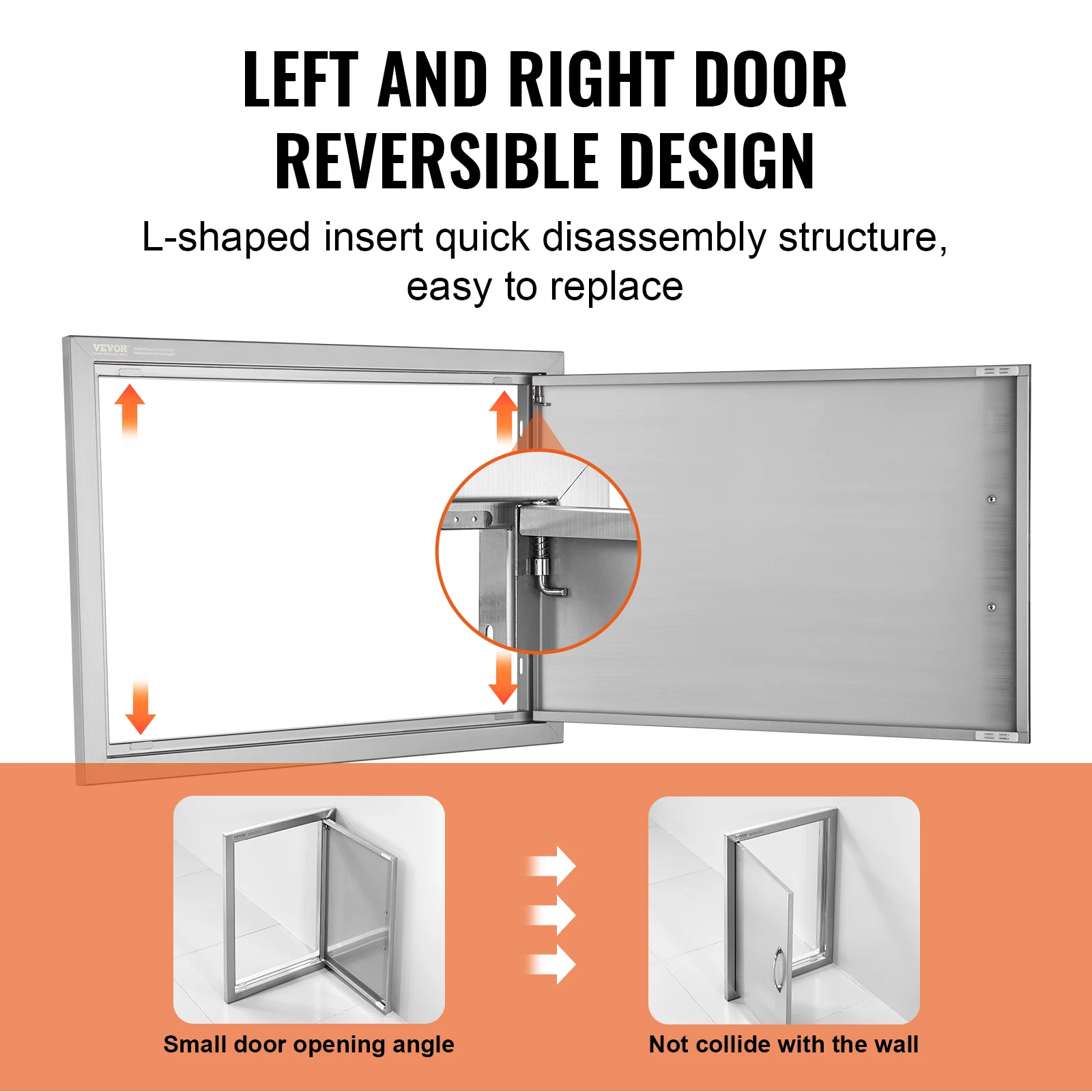 VEVOR BBQ Access Door Stainless Steel Flush Mount Door Wall Vertical Door for BBQ Island Grill Station Outside Cabinet