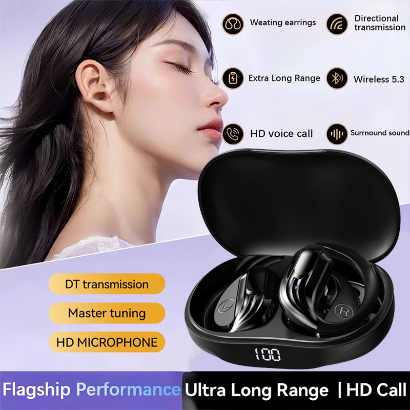 Wireless Headphones Q13 Bluetooth 5.3 Earphones True with Mic Button Control Noise Reduction Earhooks Waterproof Headset