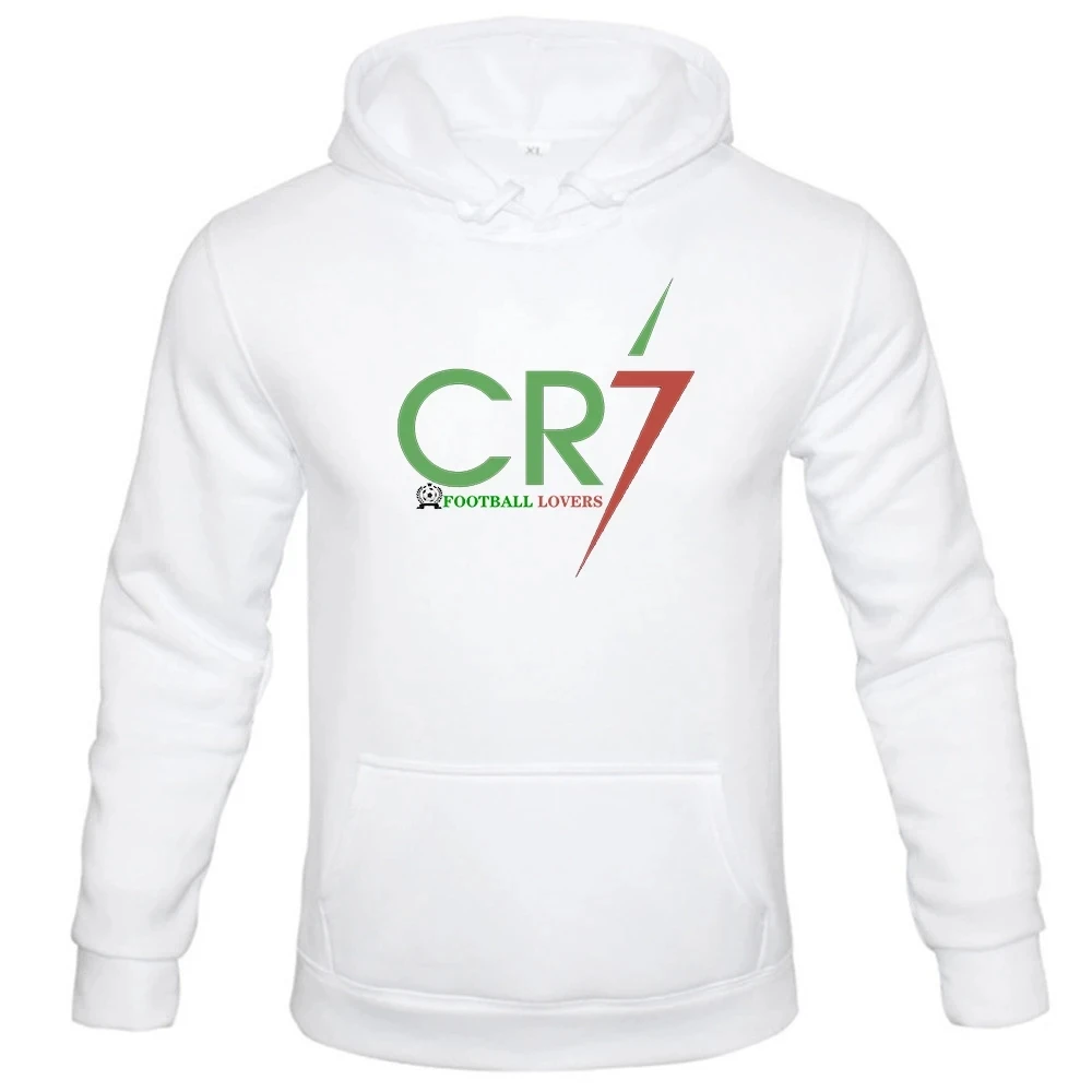 Men\'s Spring Autumn Fleece Hoodie Letter \'CR7\' Printed Pullover Football Fans Training Wear Hoodie New Plus Size Sports Fitness