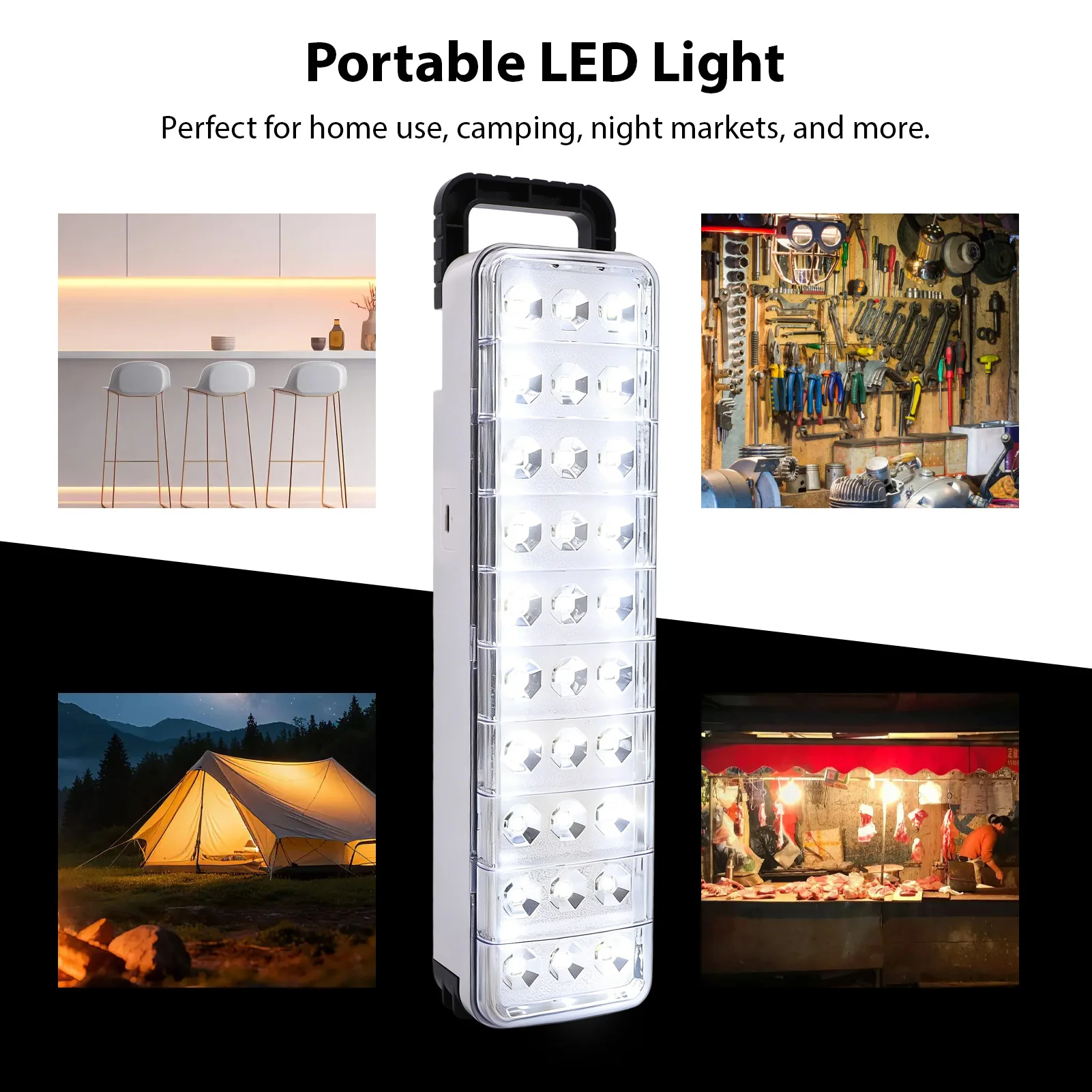 Rechargeable Emergency Light LED Camping Light 2 Brightness Levels Wall Mount Handheld Portable for Home Outdoor Night Market