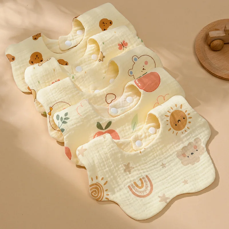 Baby gauze bib cotton saliva towel baby anti-vomiting grass wood dyed 360-degree newborn bib
